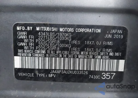 2019 Mitsubishi Outlander Sport 2.0 Es из США, поврежденный, VIN JA4AP3AU2KU033526